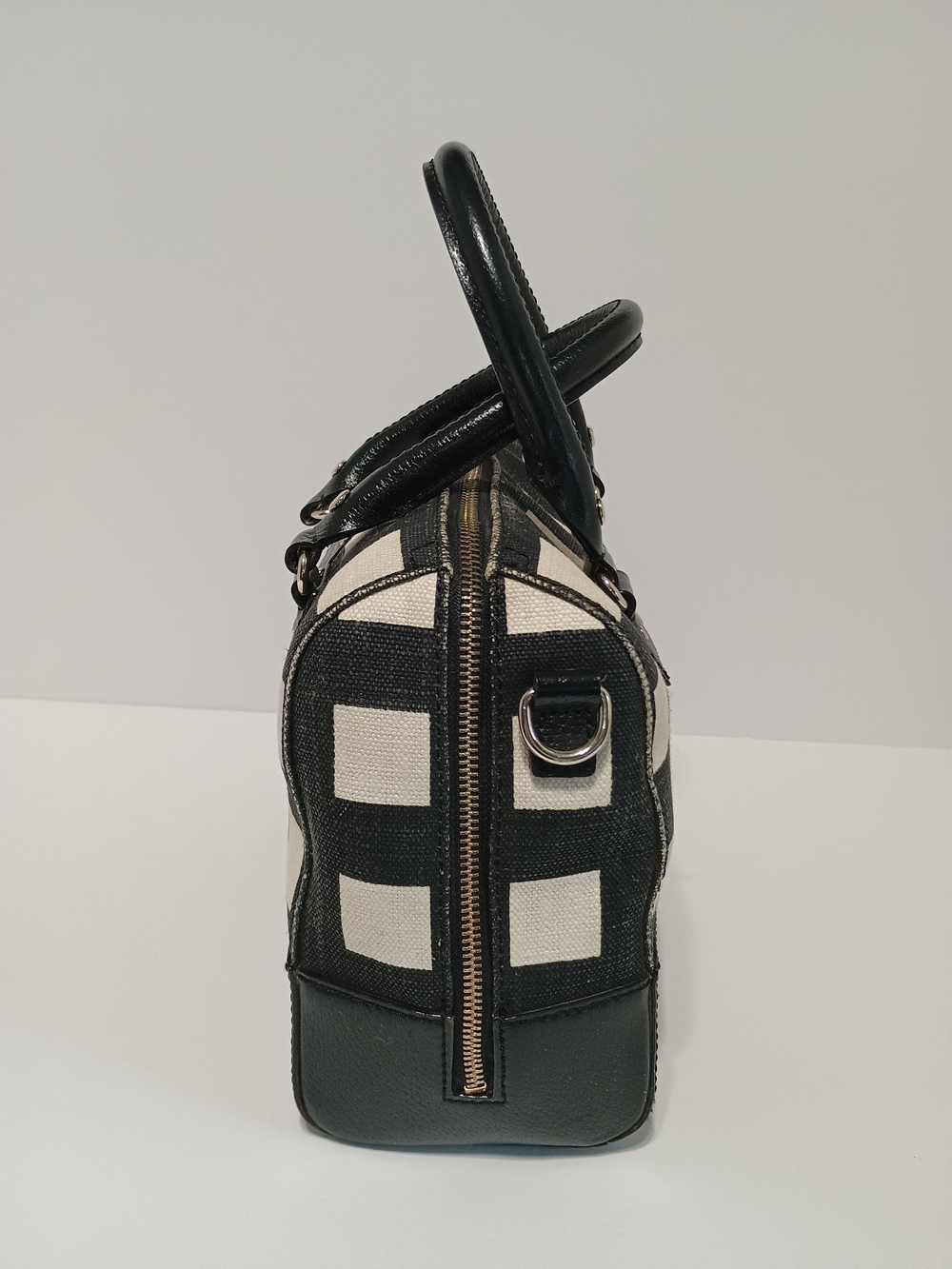 Kate Spade New York Black Cream Checkered Satchel Handbag Structured Purse - Picture 5 of 10